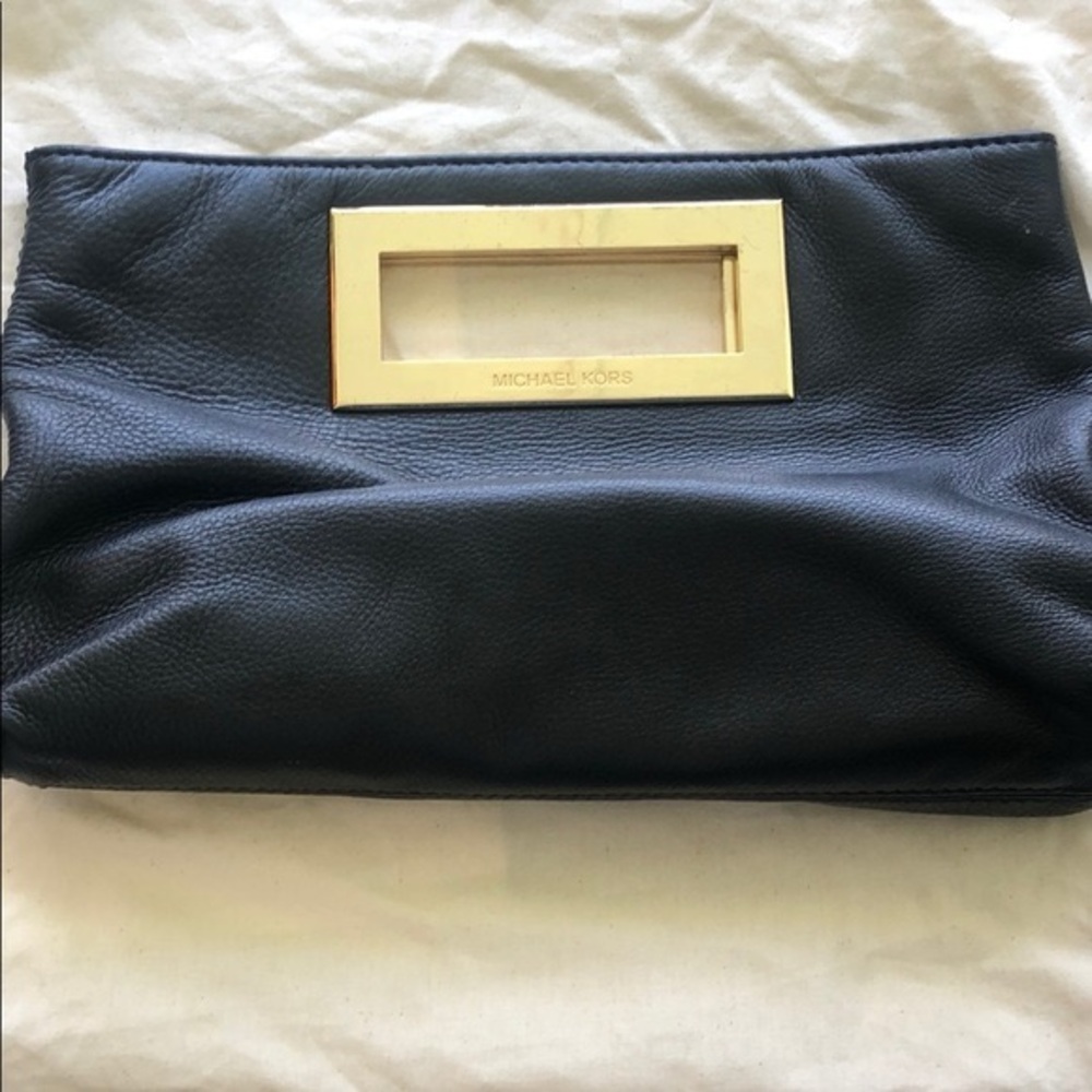 Michael Kors Black Pebbled Leather Envelope Clutch